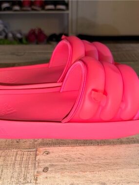adidas Neon Pink Quilted Slide Sandals
